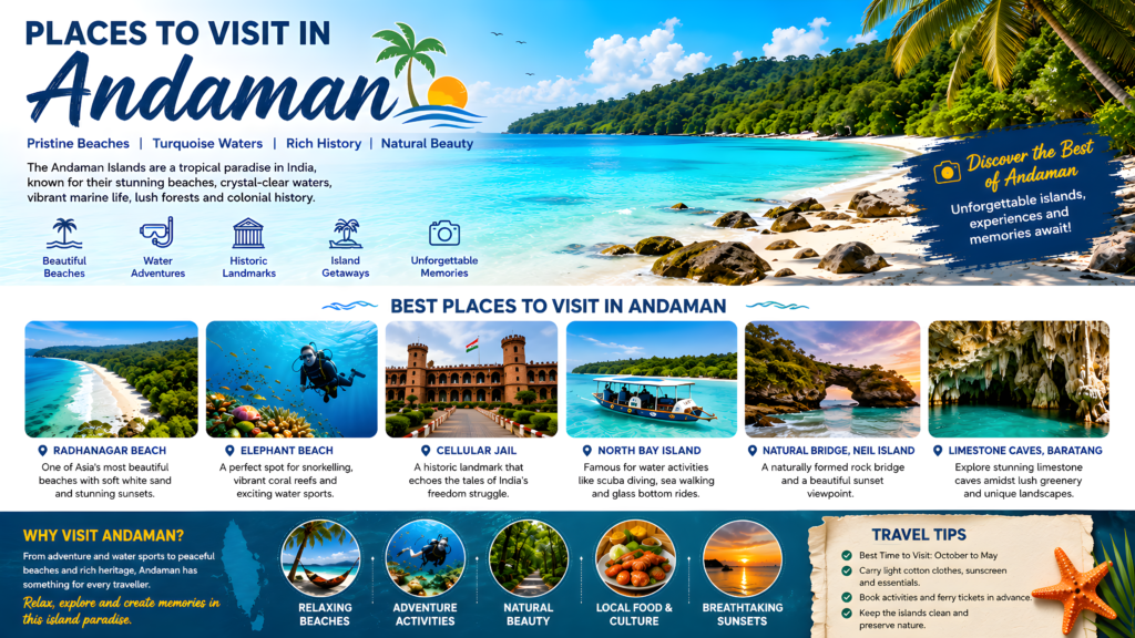 Our Andaman Travel Services

- Andaman Tour Packages
- 4 Nights / 5 Days Andaman Packages
- Port Blair, Havelock & Neil Island Tours
- Honeymoon Packages
- Family Holiday Packages
- Hotel & Resort Booking
- Ferry / Cruise Ticket Assistance
- Airport Transfers
- Island Sightseeing
- Water Sports & Activities
- Customized Andaman Holidays